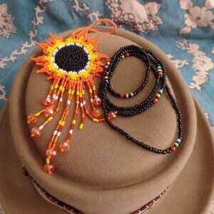 Sunburst Seed Bead Pendant & Necklace Set of 2
